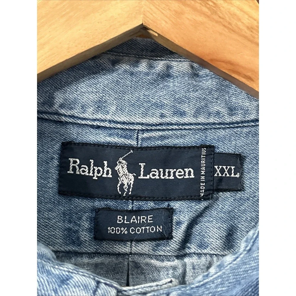 Mens Vintage Polo Ralph Lauren L/S Denim Button Down Shirt Blaire 90s Sz XXL
